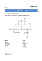 English worksheet: Contractions Crossword