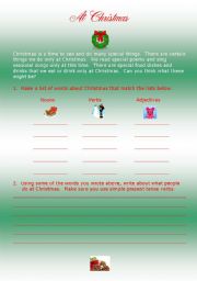 English worksheet: At Christmas-Writing ws