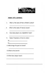 English worksheet: harrypotter quiz 2