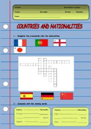 English worksheet: Countries and nationalities - part1