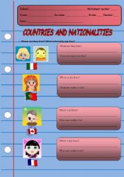 English worksheet: Countries and nationalities - part2