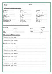 English Worksheet: personal pronoums, countries and nationalites