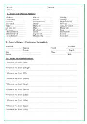 English worksheet: personal pronoums, countries and nationalites