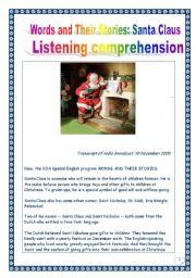 English Worksheet: COMPREHENSIVE LISTENING PROJECT - SANTA CLAUS (12 tasks, 8 pages, includes  ANSWER KEY)