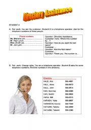 English worksheet: Directory Assistance 