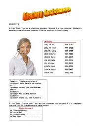 English Worksheet: Directory Assistance 