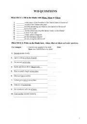 English Worksheet: wh questions