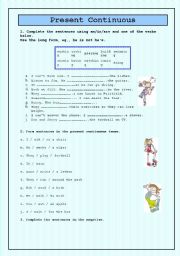 English Worksheet: PRESENT CONTINUOUS TENSE