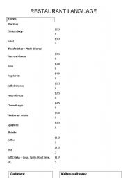 English Worksheet: Restaurant Language 