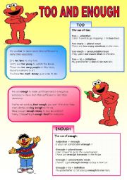 English Worksheet: Lets learn too&enough with the Sesame Street Characters ( 2 pages)