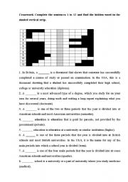 English worksheet: Crossword on education
