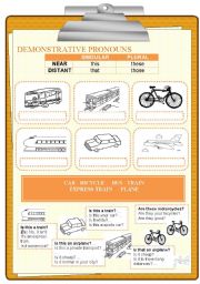 English Worksheet: VERB TO BE and DEMONSTRATIVE PRONOUNS (transportation)