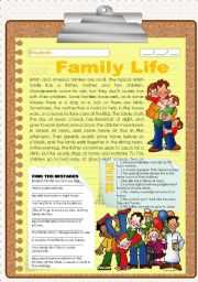 English Worksheet: SIMPLE PRESENT - Family Life (with practive)