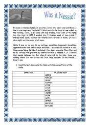 English Worksheet: WAS IT NESSIE? PAST REGULAR PRACTICE TWO PAGES