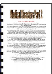 English Worksheet: Medical Disasters part 2 reading comprehension writing conversation