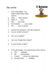 English worksheet: The verb be