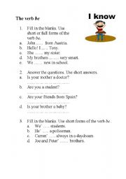 English Worksheet: The verb be