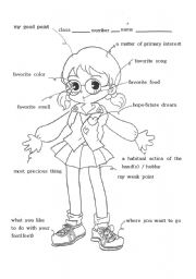 English Worksheet: introduce myself-girl
