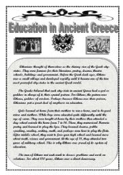 English Worksheet: Education in Ancient Greece:  Comprehension/ Grammar/ Writing