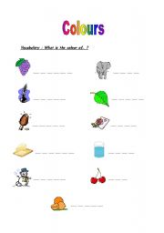 English worksheet: vocabulary - colours