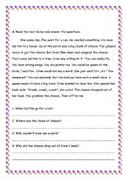 English Worksheet: Reading Comprehension: The Fox and the Crow