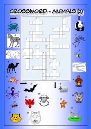 English Worksheet: Crossword - Animals 2 (Medium)