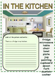 English Worksheet: in the kitchen - there is there are