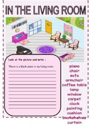English Worksheet: in the living room - there is there are