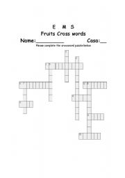 English worksheet: fruiys crosswords