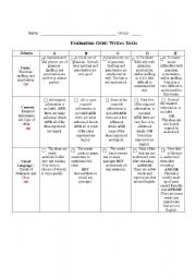 Detailed Evaluation Grid for Written Production - ESL worksheet by