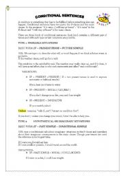 English Worksheet: FIRST AND SECON CONDITIONAL THEORY AND PRACTICE (TWO PAGES)