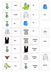 Chothes dominoes - 5 pages - 102 dominoes - 13 pieces of clothing (fully editable)