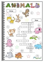 English Worksheet: ANIMALS CROSSWORDS