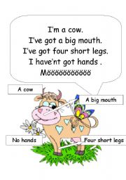 English Worksheet: a cow/ body parts 