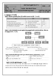English Worksheet: 7 Th Form Mid-Term Test (Term 1)