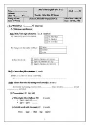 English Worksheet: Mid-Term English Test (7 Th Form / Term 2)