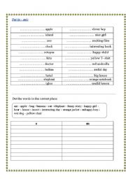 English Worksheet: put a or an