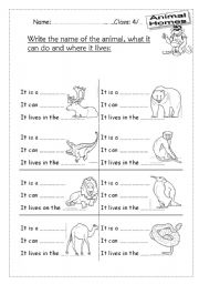 English Worksheet: animals homes