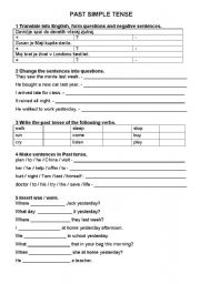 English worksheet: past simple tense