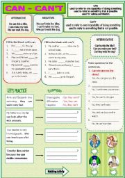 English Worksheet: Modals - Can - Cant