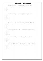 English worksheet: AND BUT BECAUSE TEST 