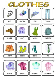 English Worksheet: CLOTHES PICTIONARY