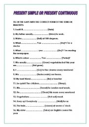 English Worksheet: PRESENT SIMPLE OR PRESENT CONTINUOUS?