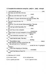 English Worksheet: too