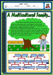 English Worksheet: A MULTICULTURAL FAMILY - 2 PAGES