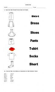 English Worksheet: Matching and color the clothes