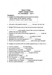 English Worksheet: vocabulary on subjects and use of prepositions