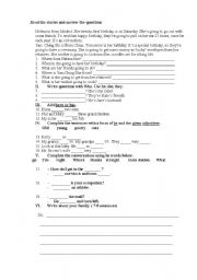 English Worksheet: Reading,Writing,Vocabulary and Grammar worksheet