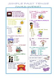 English Worksheet: simple past tense(was-were)