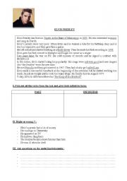 English Worksheet: READING COMPREHENSION     E. PRESLEY